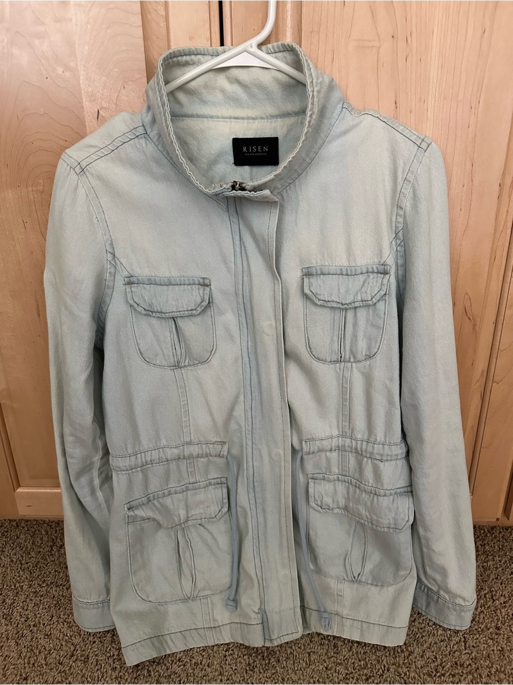 RISEN Women's Light Wash Denim Utility Jacket